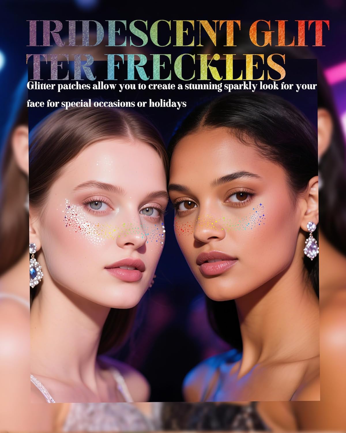 Makeup Patches, Holographic Multichrome Stickers Temporary Face Tattoos, Body Face Glitter for Women Girls, Country Concerts Singer Festival Rave Accessories (iridescent - 10 pcs)