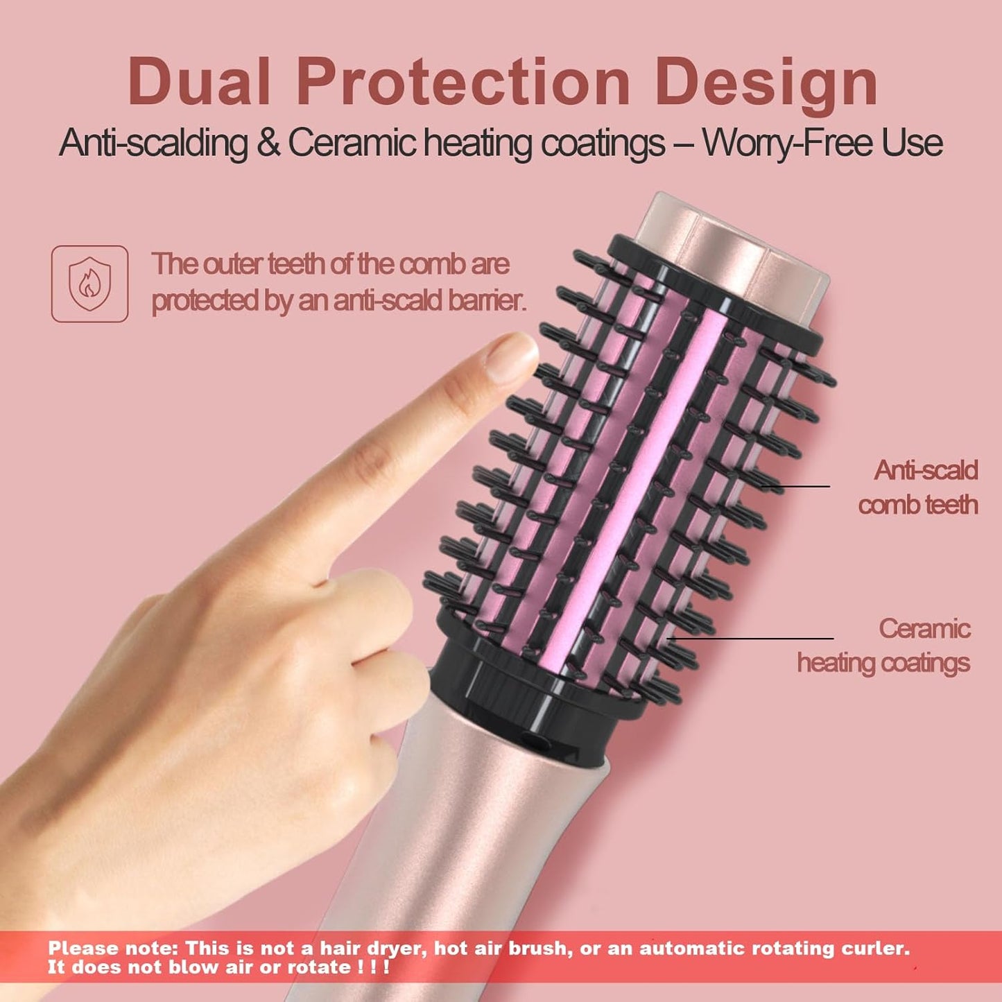 Youbella Cordless Hair Curling Iron Brush, Mini Travel Hot Straightener Comb, 3-in-1 Portable Wave Curling Wand, 1.5″ Ionic Heated Brush, USB Rechargeable Hair Curler, Pink – No Automatic Rotation