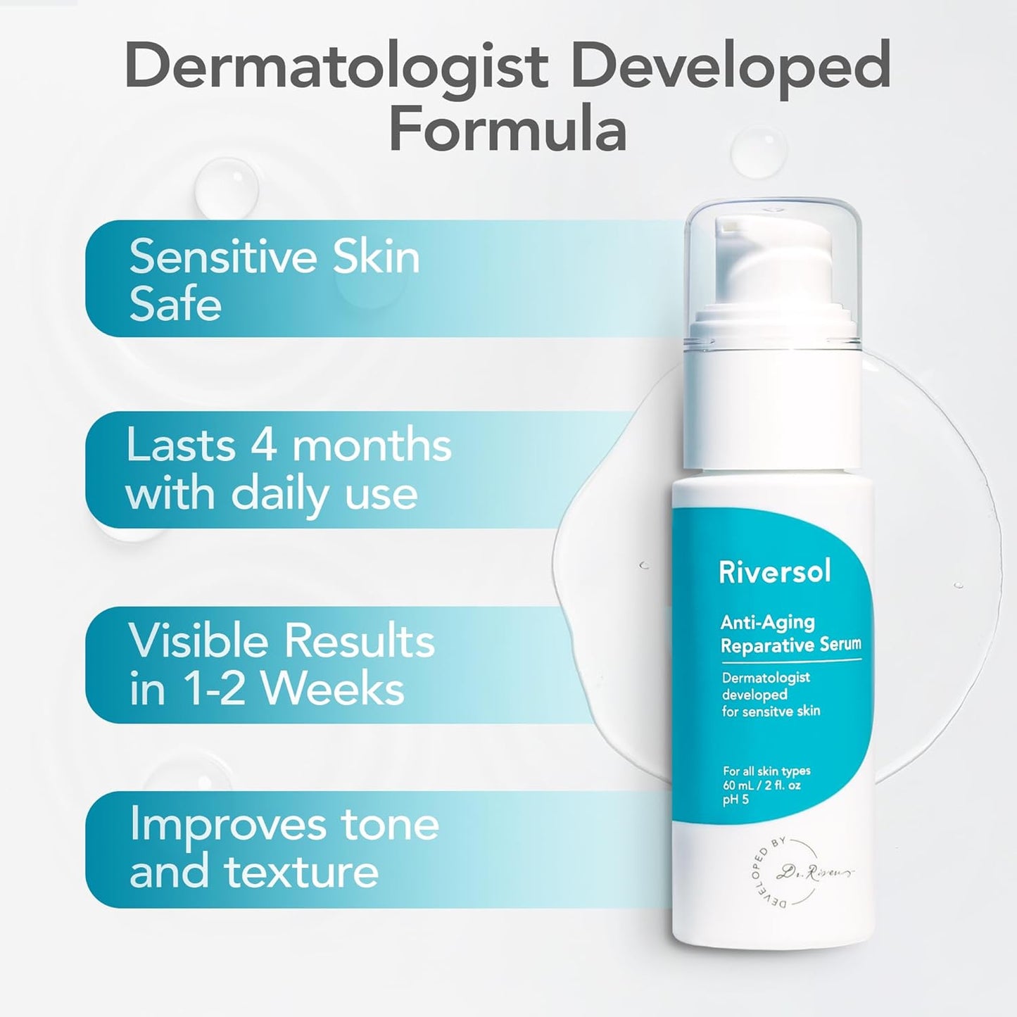 Riversol Anti-Aging Serum | Dermatologist-Developed Vitamin C Face Serum | Brightens Skin & Corrects Dark Spots | Reduces Wrinkles & Sun Damage | Sensitive Skin Safe | 2 fl oz