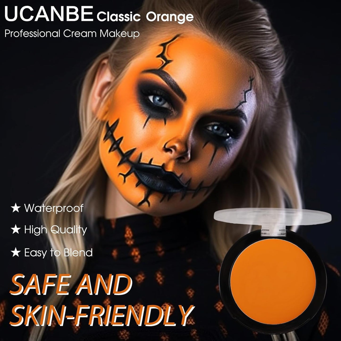 UCANBE Orange Face Body Paint Makeup Foundation, Professional Blendable Cream Greasepaint, Face Painting Kit for Adults Children Halloween Party, SFX Scary Pumpkin Face Makeup, Costume & Cosplay