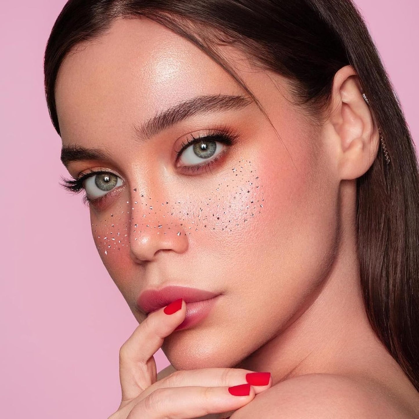 Face Glitter Patches Tattoos, 12 Sheet Glow Up Makeup Speckles Cute Face Glitter Accessories for Women