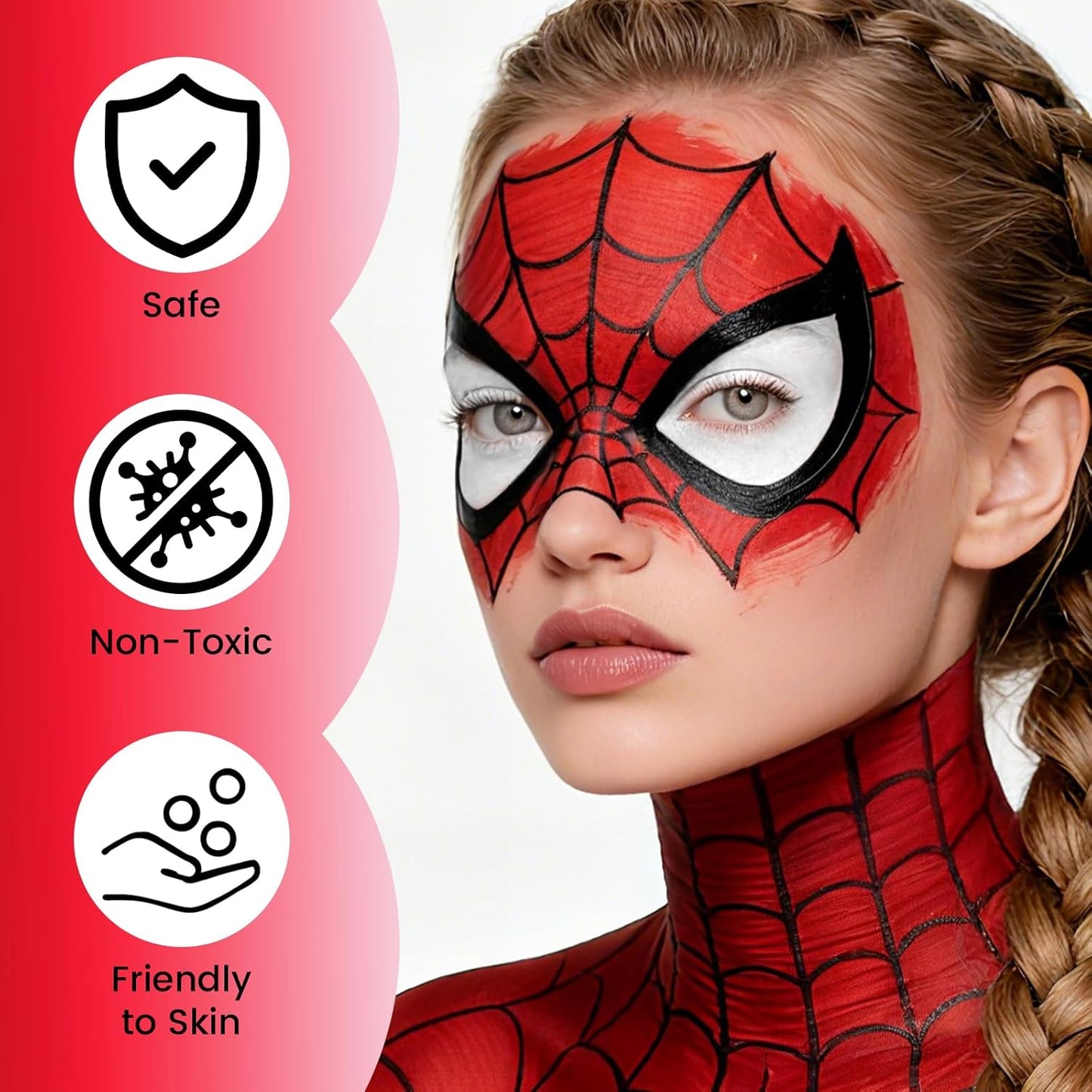 Red Black White Oil Based Face Paint Kit with Painting Brushes, Professional Full Coverage Greasepaint for Adults Halloween Cosplay SFX Spider-man Joker Devil Makeup Carnival Stage