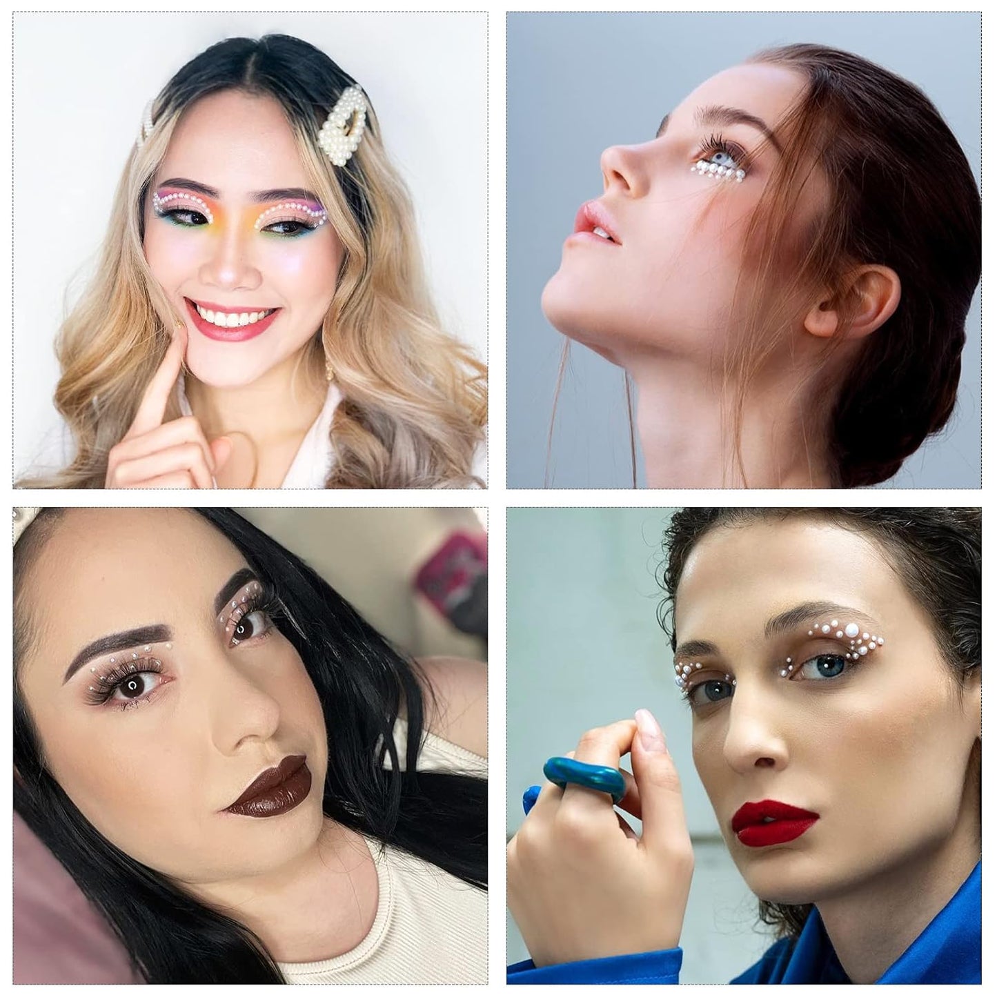 Gems Flat Back Pearls and Rhinestones for Nails,Crystals Nail Charms Diamonds for Acrylic Nails,Tiny Nail Pearls Beads for Nail Art,Small Eye Jewels Rhinestones Pearls,with Wax Pen And Tweezers(White)