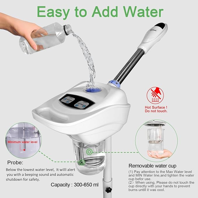 Professional Facial Steamer, 2-in-1 Face Steamer with 8X Magnifying Lamp, Ozone Face Steamer for Facial deep Cleaning Skin Firming Pores and Moisturizing Suitable for Salon, Beauty, Spa,Home (Large)