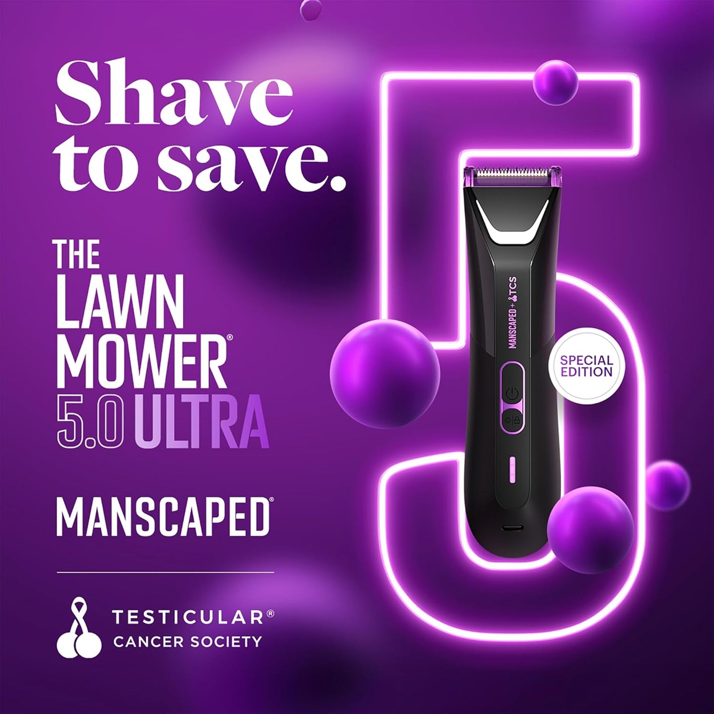 MANSCAPED® The Lawn Mower® 5.0 Ultra TCS Special Edition Men's Groin & Body Hair Trimmer – Dual-Head SkinSafe® Trimmer & Foil Blades, Waterproof Wet/Dry Groomer, USB-C Rechargeable with Travel Case