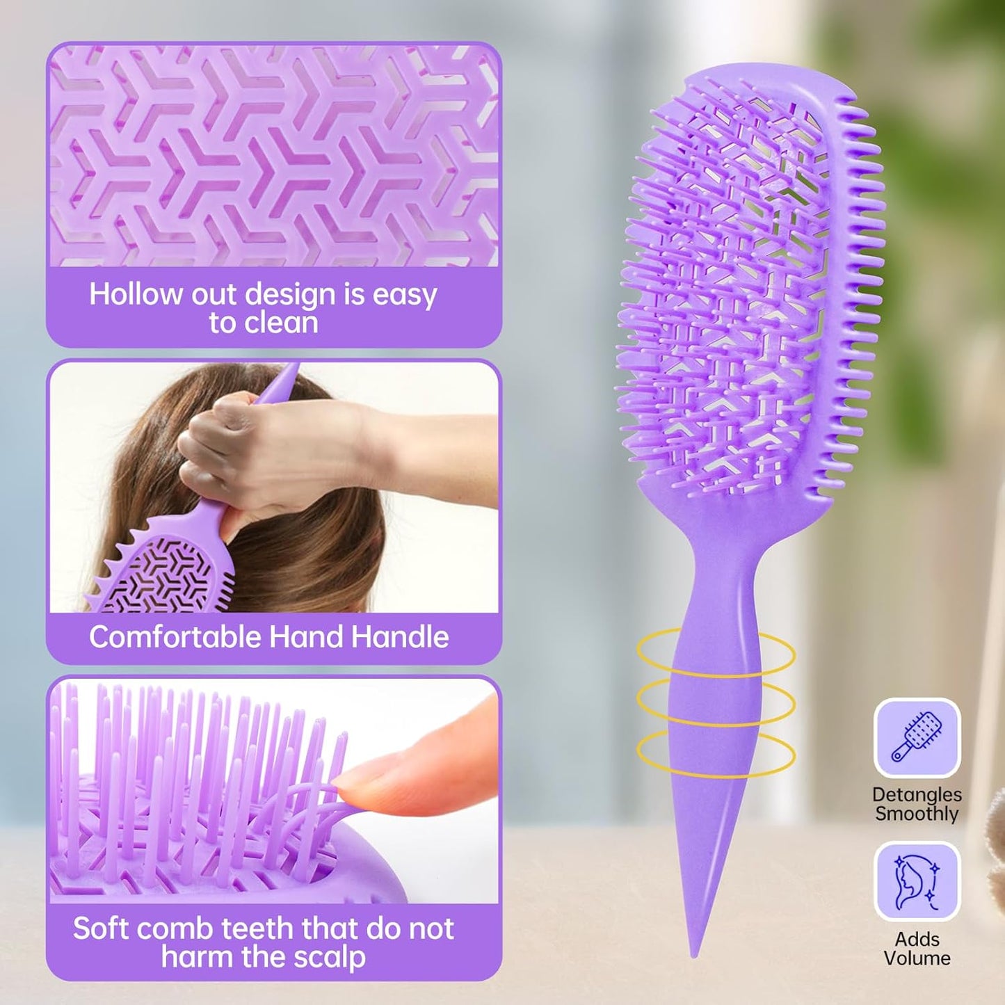 Detangler Hair Brush for Wet and Dry Hair, curl defining brush,curl brush for curly hair wet for Shower & Travel - Purple