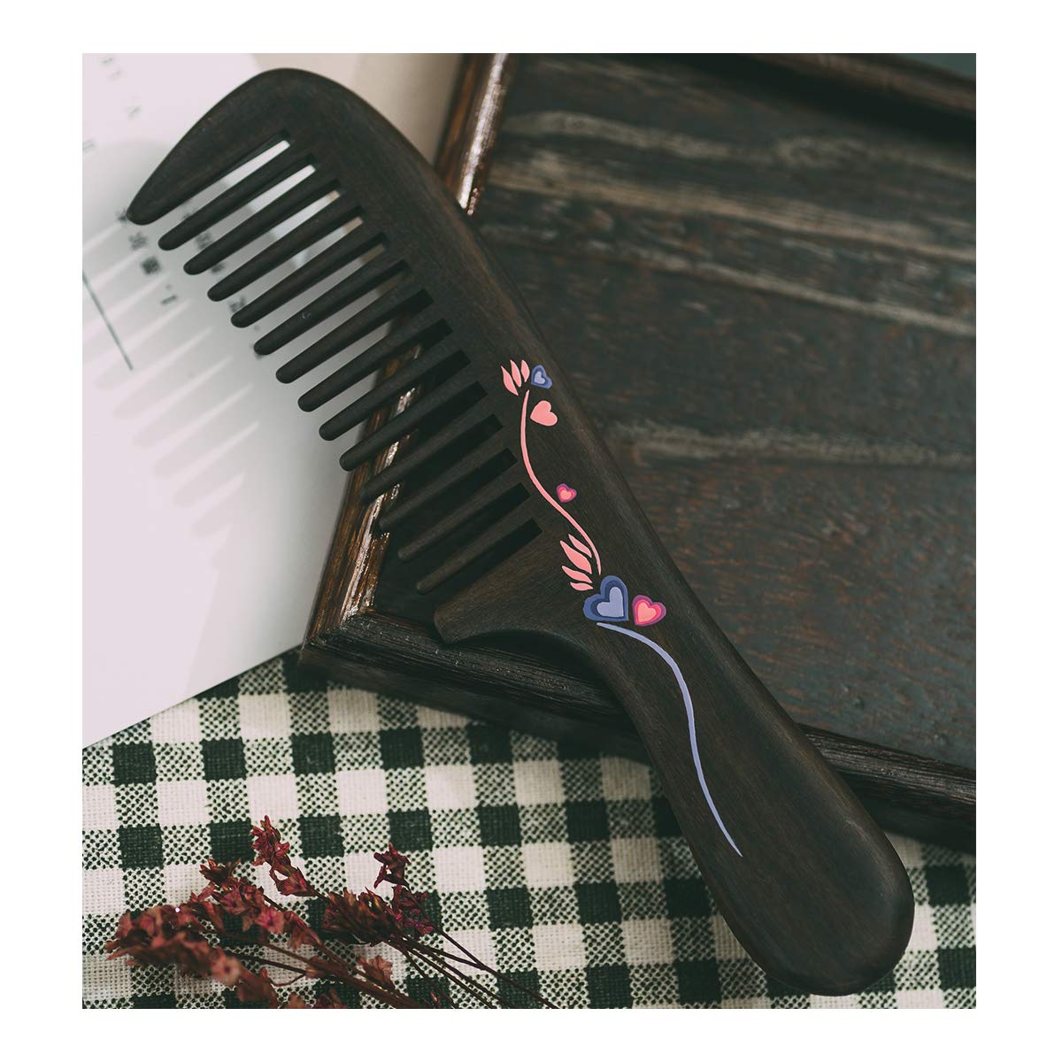 TAN MUJIANG Natural Wood Comb, Handmade Decorative women Hair Comb Tools Salon for Detangling and Styling Wet or Dry Curly, Thick, Wavy, or Straight Hair 7.1" Long Waist comb