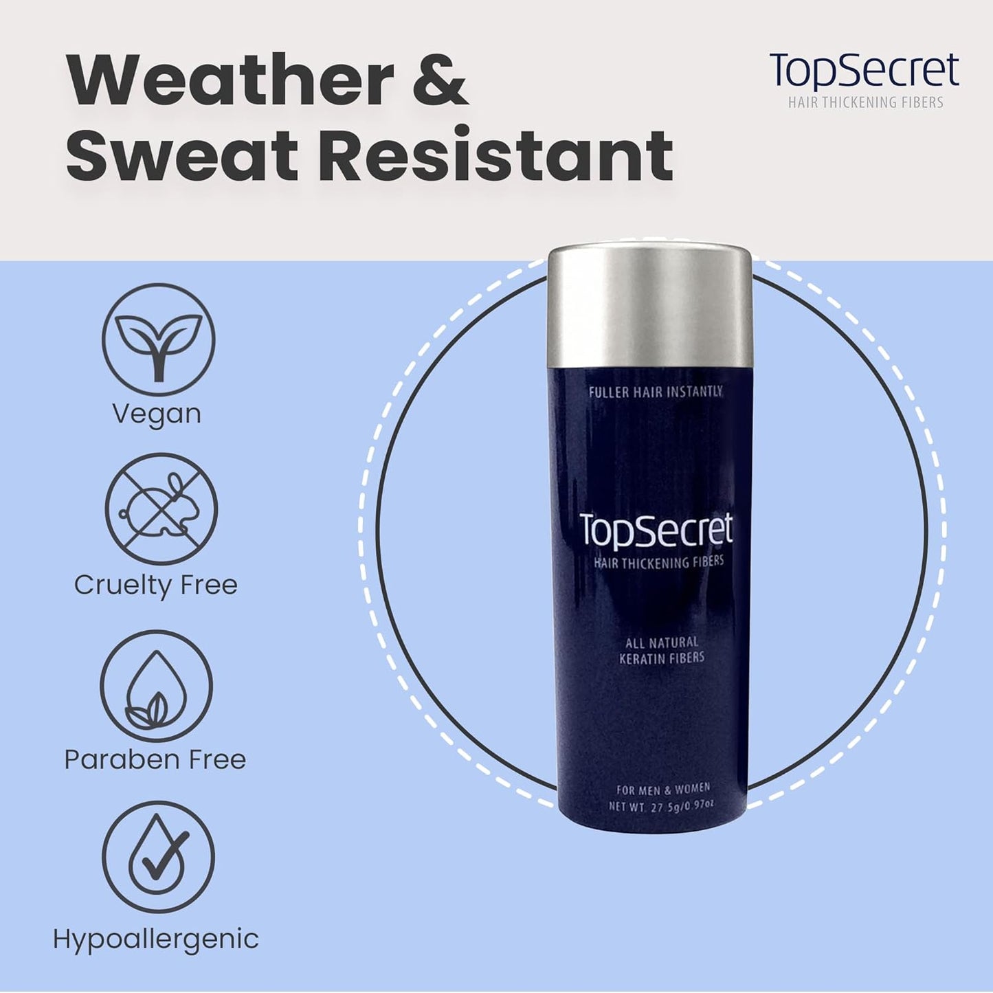 Top Secret Hair Thickening Building Fibers Refills - Undetectable Natural Filler for Men & Women - Instantly Fill In Fine Thinning Hair - Weather & Sweat Resistant (White, Travel)