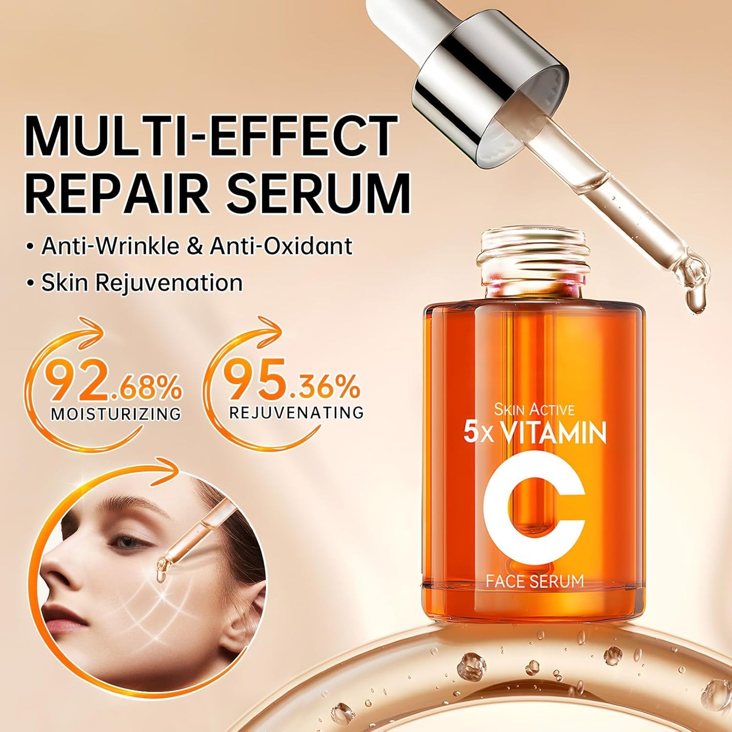 Vitamin C Skin Care Set - 4PCS Travel Skin Care Set With Facial Cleanser, Eye Cream, Serum & Face Cream - Korean Facial Skincare Set for Teen Girls and Women for Moisturizing, Anti-Aging, Anti-Wrinkle