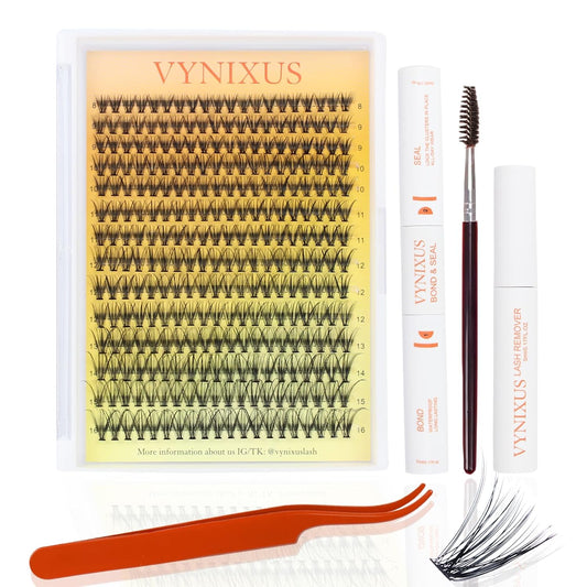 Lash Extension Kit Eyelash Clusters with Lash Bond and Seal Waterproof Lash Glue Remover Tweezers Brush Lash Clusters Kit Cluster Eyelash Extensions Kit (Set 20D-0.07D-Mix8-16)