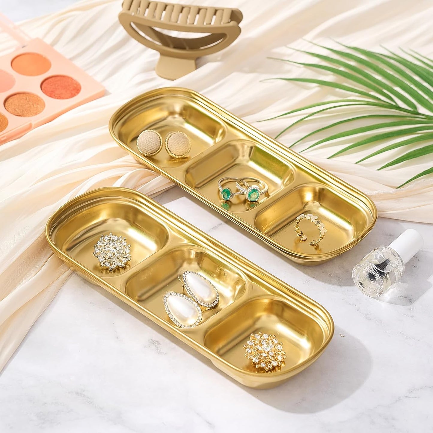 4 Pcs DIY Esthetician Bowls Face Mask Tray Esthetician Supplies Stainless Steel Gold Compartment Serving Tray Women Skincare Products for Spa Salon Aesthetician Beauty, Nail Art(Three Grids)