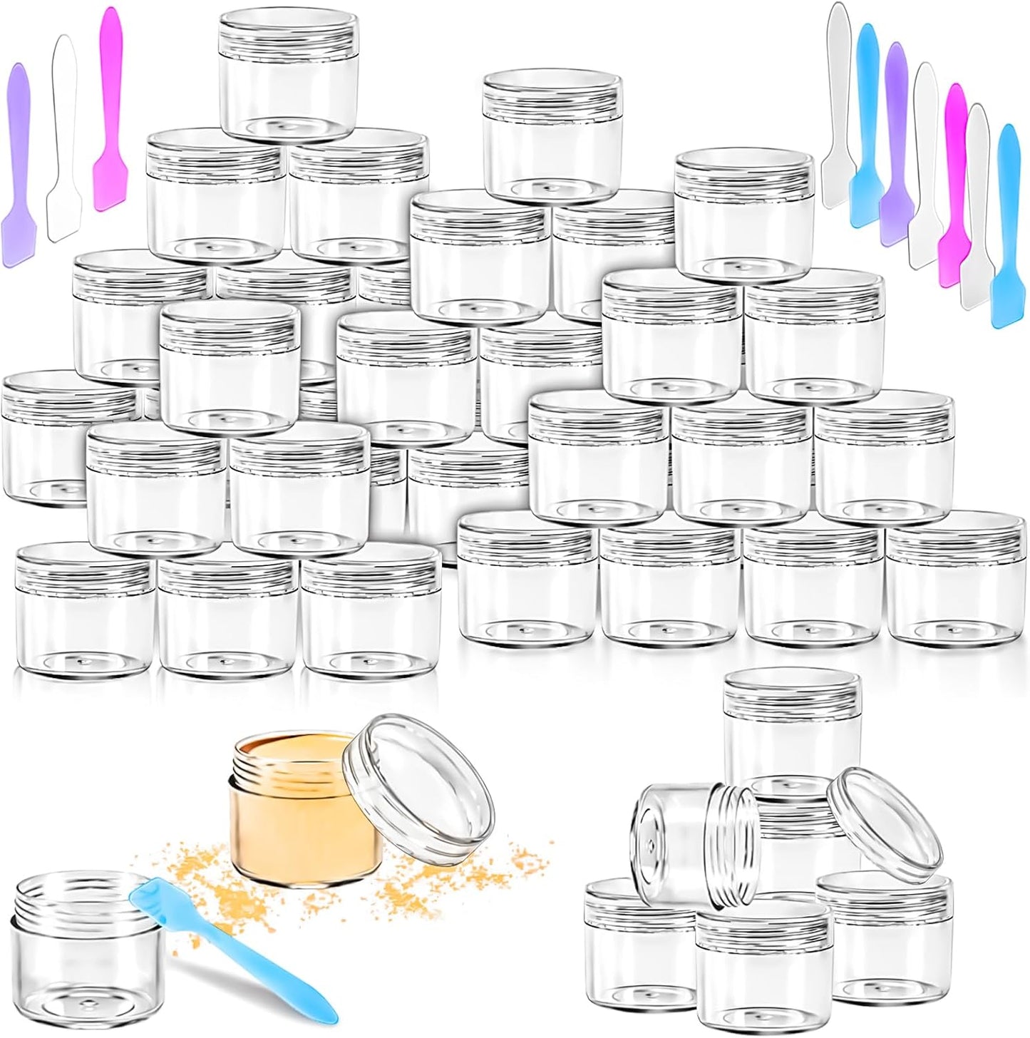 MotBach 35 Pack 20g Plastic Jars Containers, 20ml Travel Size Container Jars with Lids, 0.7oz Round Clear Cosmetic Container Jar for Travel Makeup Cosmetic Lip Balm Salve Sample Cream Beauty Lotion