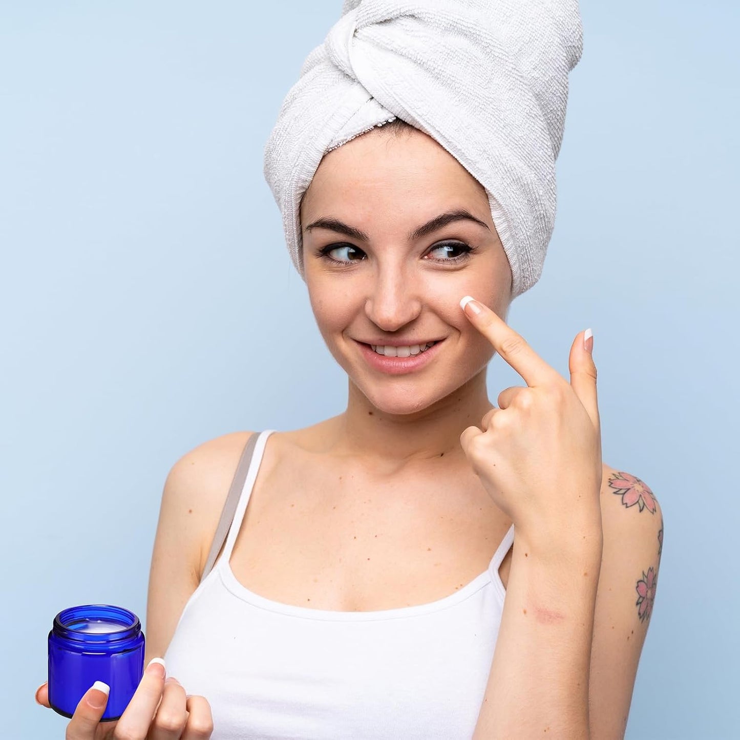 Norme 36 Pcs 4 oz Glass Jars with Lids Leakproof Round Airtight Empty Cosmetic Jars with Inner Liners Lid for Storing Lotions Powder Ointments Candle Making Tins (Blue,Black)