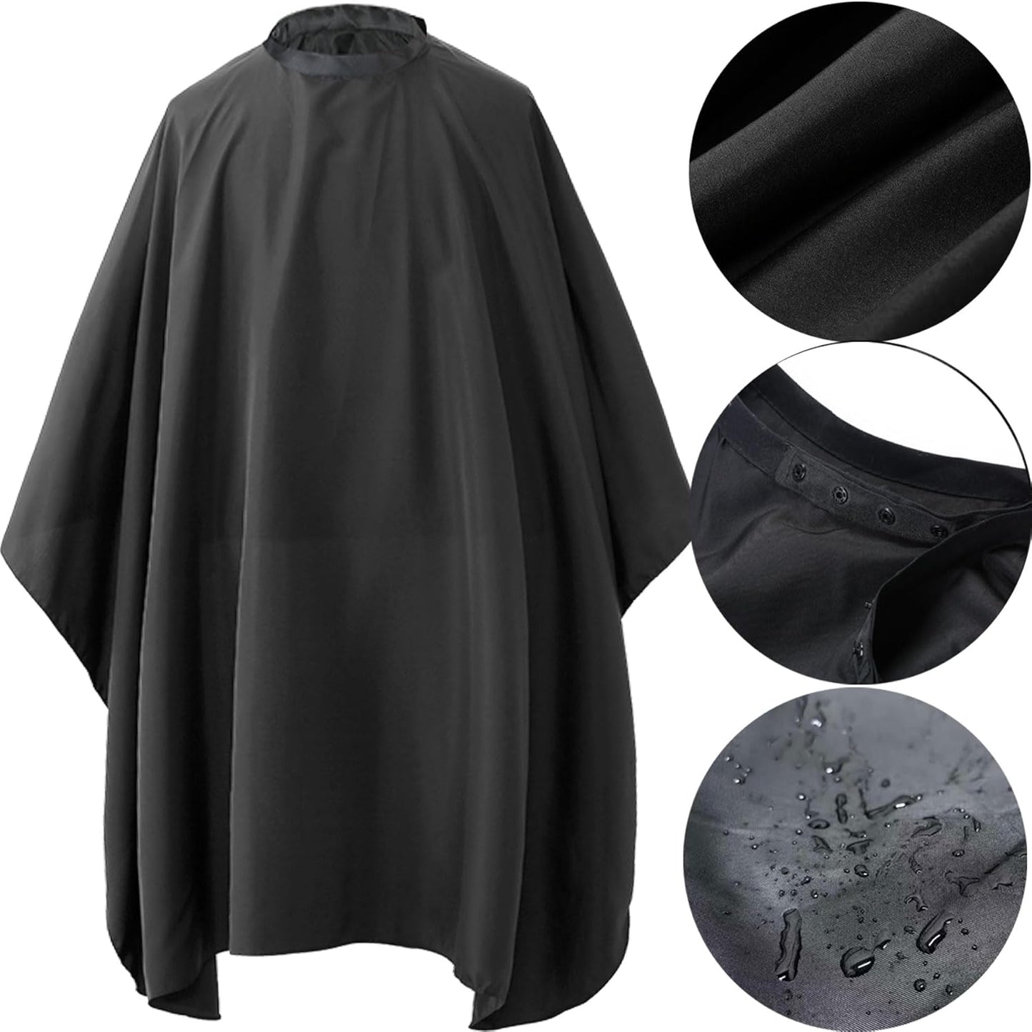 Professional Hair Cutting Cape with Neck Duster Brush, Salon Barber Cape, Hairdressing Accessories (Black)