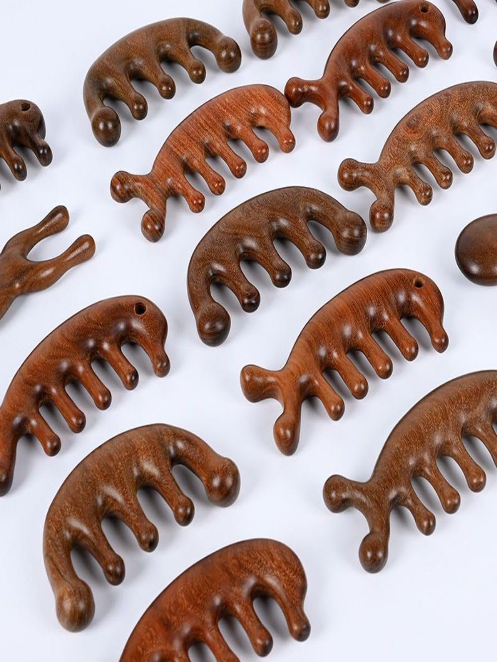 檀木按摩梳 Massager Comb Travel-friendly Hair Styling Tool for Men & Women 眼部木梳金丝檀五指梳按摩器梳子 Natural Bull Horn Massage Comb 五齿梳 - ZHANGHOUJUN-A625