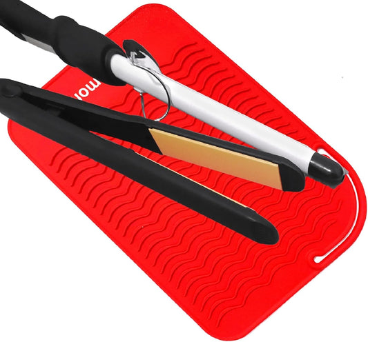 Large Heat Resistant Mat for Curling Irons, Hair Straightener, Flat Irons and Hair Styling Tools 11" x 7.5", Red
