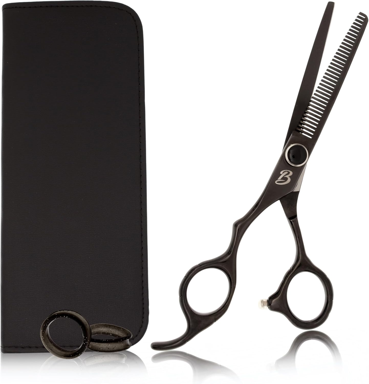 Left Handed Thinning Shears For Hair Cutting 35 Tooth 6 inches | Black Titanium Coating Hair Thinning Scissors Japanese Stainless Steel (Black Left Thinner 6 Inch)