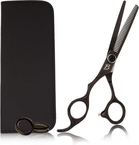 Left Handed Thinning Shears For Hair Cutting 35 Tooth 6 inches | Black Titanium Coating Hair Thinning Scissors Japanese Stainless Steel (Black Left Thinner 6 Inch)