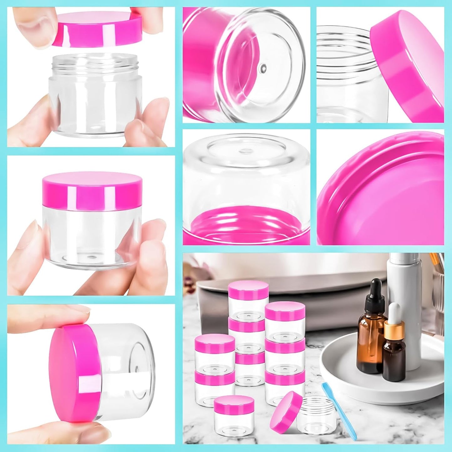 MotBach 35 Pack 20g Plastic Jars Containers, 20ml Travel Size Container Jars with Lids, 0.7oz Round Clear Cosmetic Container Jar for Travel Makeup Cosmetic Cream Sample Lip Balm Salve Beauty Lotion