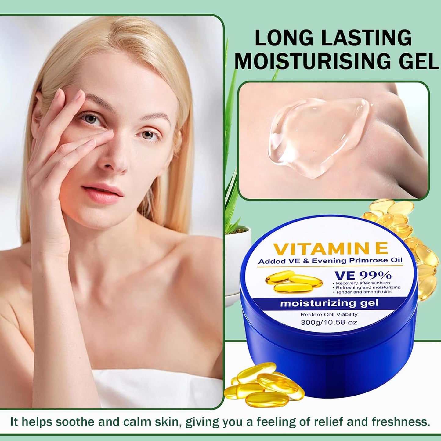 Moisturizing Gel for Face & Body,Non-sticky Gel After Sun Aloe Lotion Skin Care,Fast Absorbing Long Lasting Refreshing Hydrating Face Moisturizer for All Skin Types G
