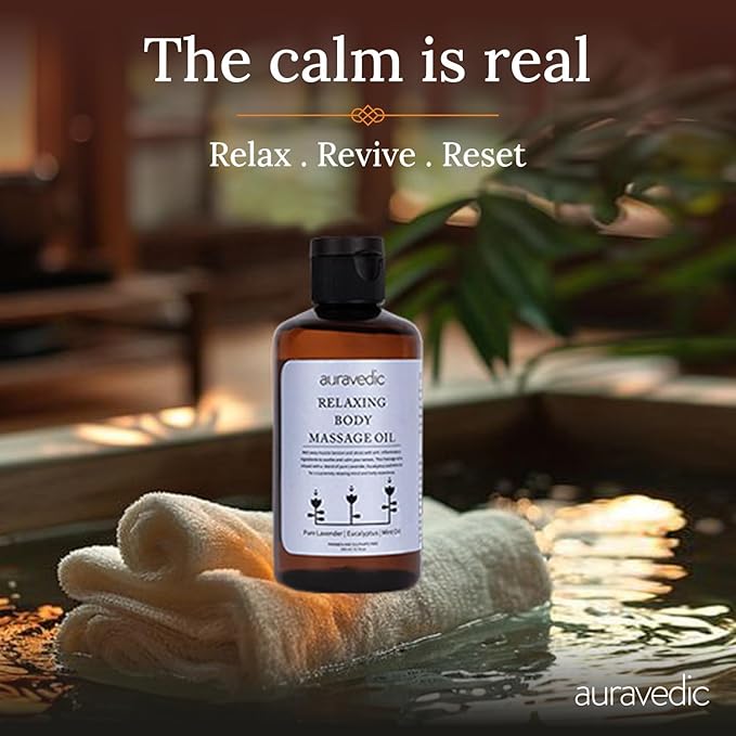 Relaxing Body Massage Oil | Infused with Lavender, Peppermint & Eucalyptus Oil | Soothes Sore Muscles & Nourishes Skin | Lightweight, Non-Sticky & Fast-Absorbing | 6.76 Fl Oz (200ml)