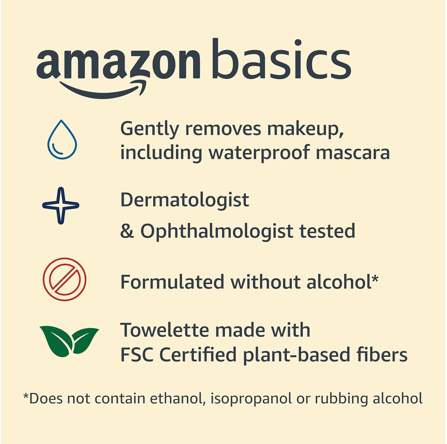 Amazon Basics Makeup Remover Wipes, Gentle Cleansing, Dermatologist Tested, Original, Plant Based, Alcohol-Free, Removes Waterproof Mascara, 25 Count Per Pack, Pack of 6