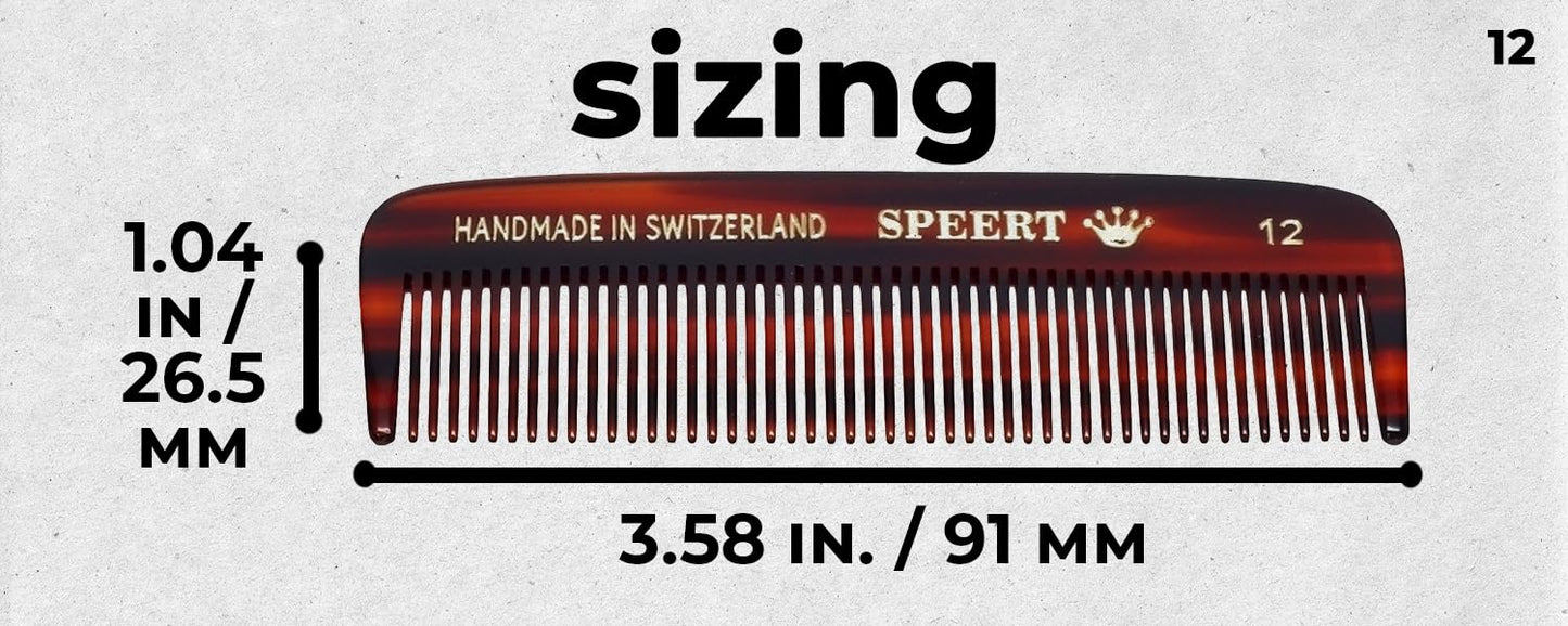 #12 Handmade Narrow Tooth Comb Tortoise Havana Acetate Fine Straight Thin Detangling Parting Grooming Teasing Hair Styling Hairdresser Barber Hairdressing Wet Dry Pocket Travel Women Men Kids