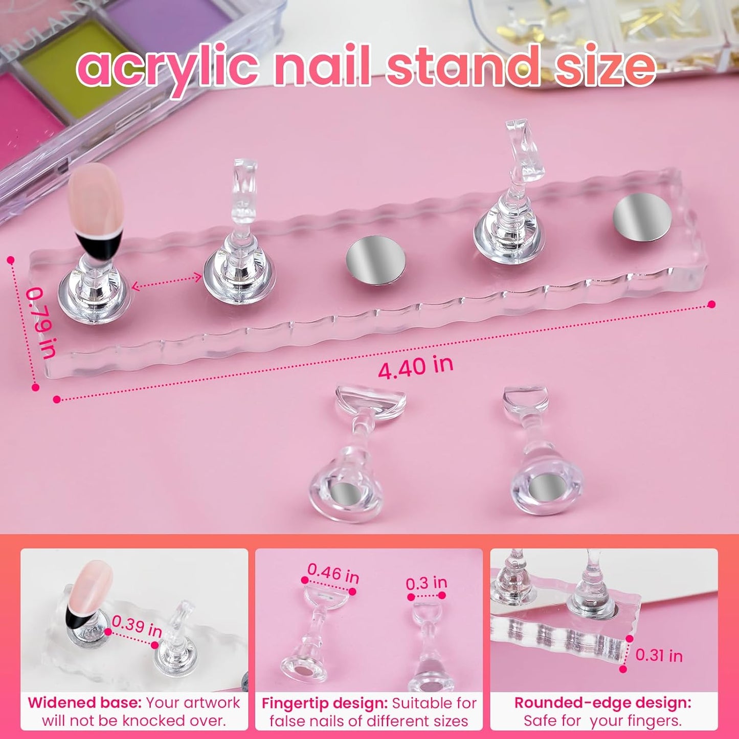 Nail Stand For Press On Acrylic Strong Magnetic Nail Holder Kit For Painting Nails Tip Arts Display With 200PCS Double-Sided Tape And 1 Heart Shaped Acrylic Magnetic Presson Stands Nail Art Supplies