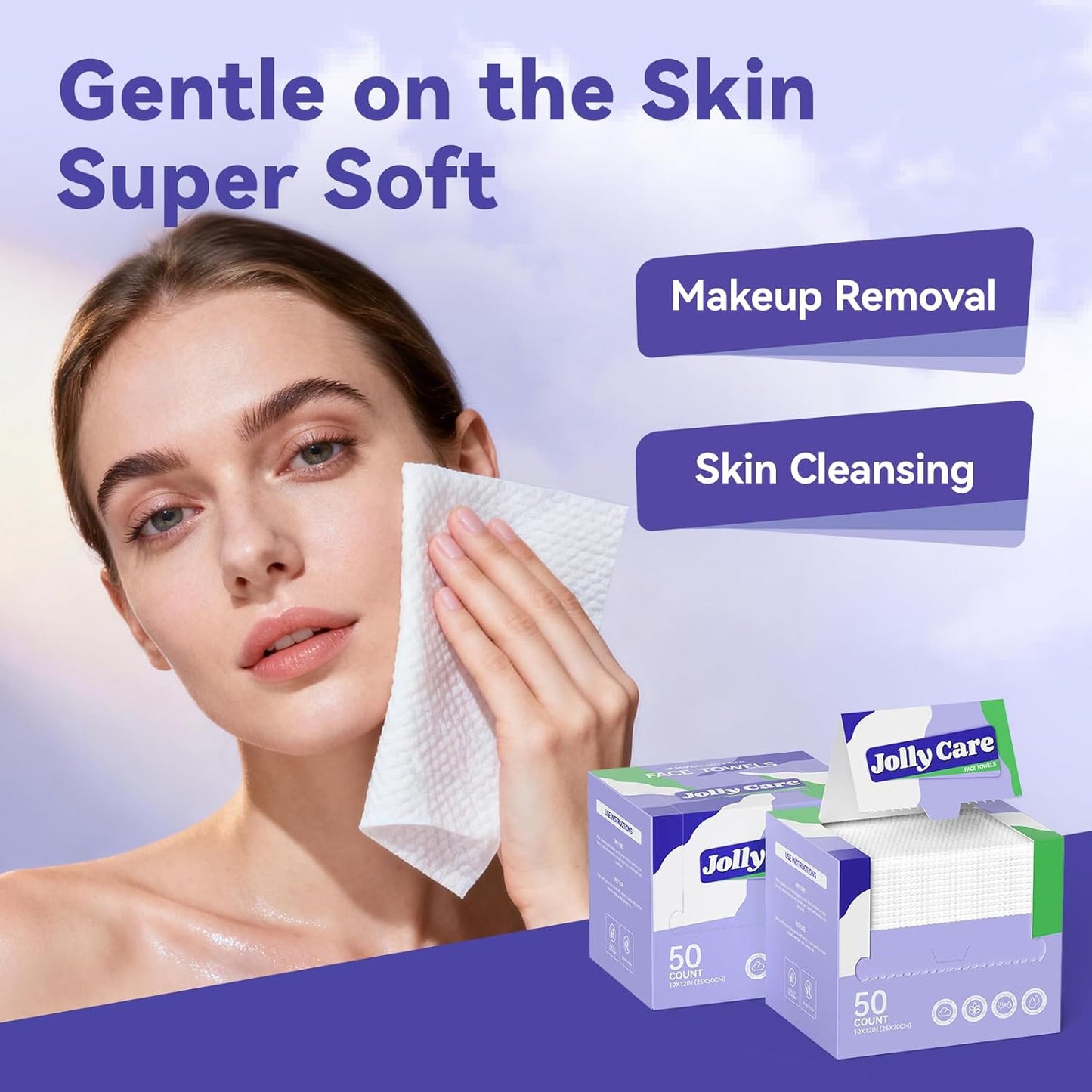 Disposable Face Towels, 10"×12" XL Face Towelette Disposable, Soft Makeup Remover Dry Wipes, Thick Facial Tissue for Women Cleansing, Skin Care, 50 Count (4 Pack)