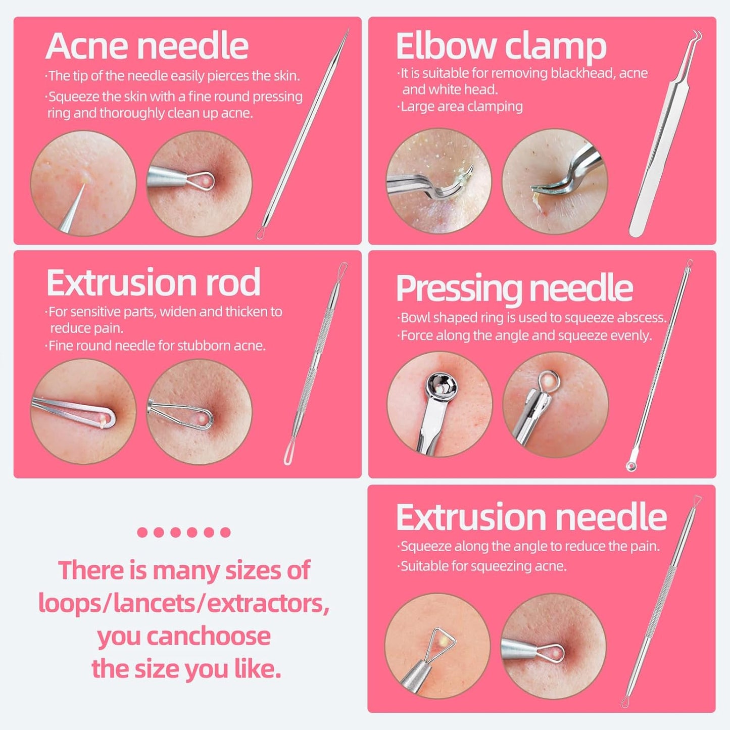 JPNK Blackhead Remover Tool Comedones Extractor Acne Removal kit & Eyebrow Trimmer Kit, 8PCS in One with 5X Magnifying Mirror