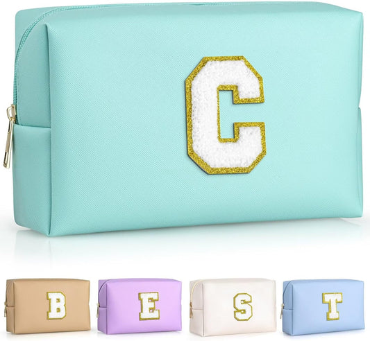 TOPEAST Gifts for Friends Female Mom, Cute Makeup Bag Small Pink Cosmetic Bag Travel Toiletry Bag, Personalized Birthday Gift for Women Girl, Preppy Travel Stuff for Girls (Blue C)