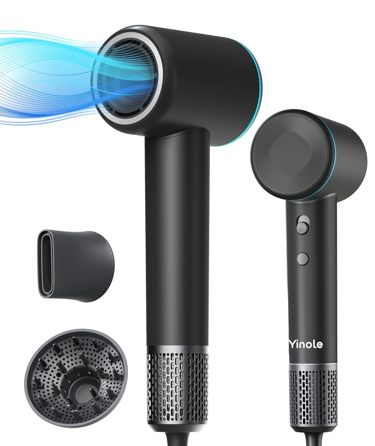 High-Speed Hair Dryer, Negative Ionic Blow Dryer with 110,000 RPM/1500W Brushless Motor for Fast Drying, Lightweight Hairdryer for Travel and Home, with Diffuser, Magnetic Nozzle