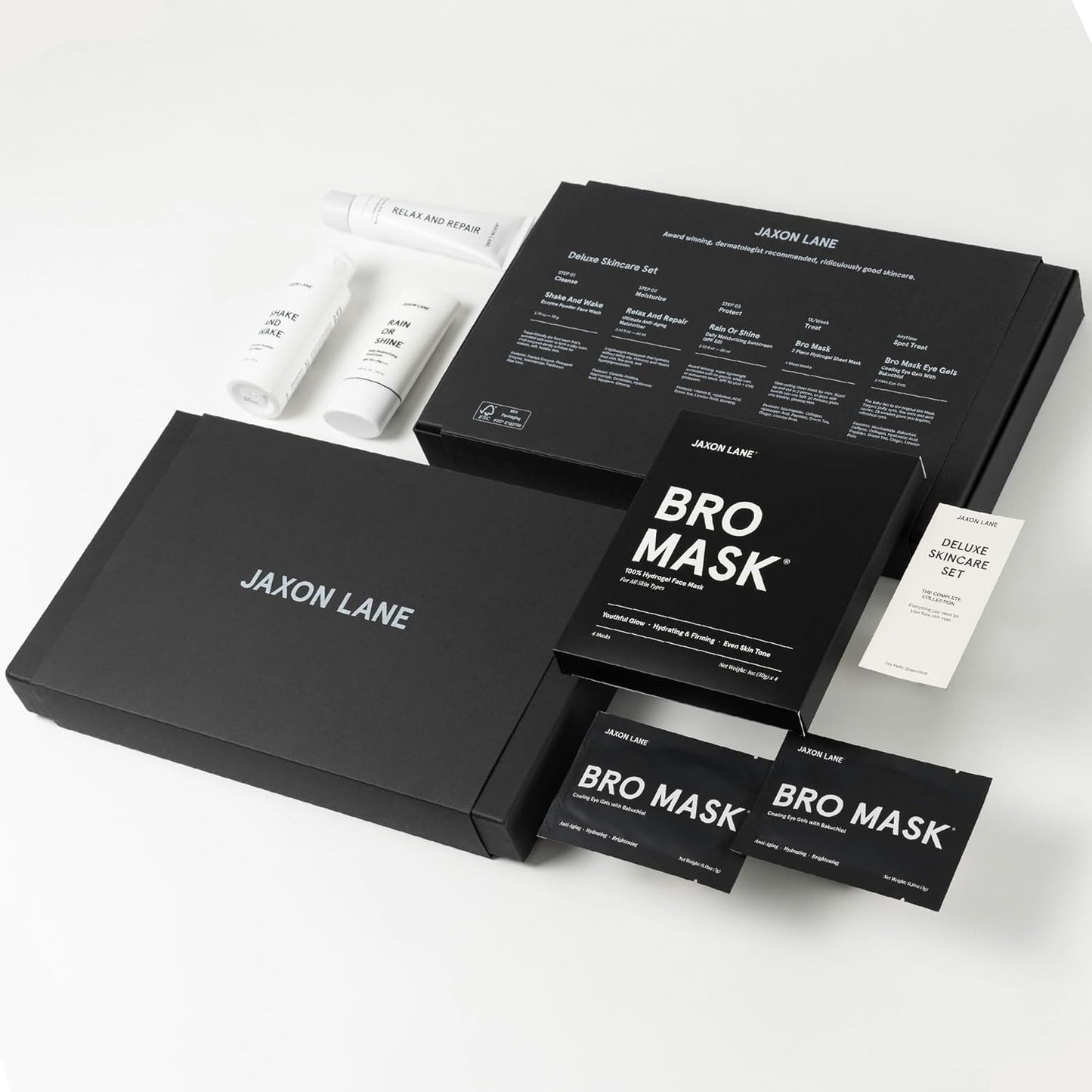 Mens Skin Care Kit 5 Piece Deluxe Facial Skincare Routine Gift Set, Anti Aging Korean Skin Care for Men: Enzyme Powder Face Wash, Moisturizer, SPF 50 Sunscreen, Bro Mask Sheet Masks, Under Eye Patches