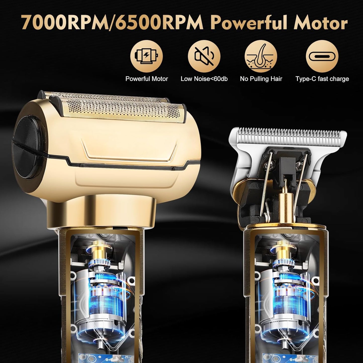 Professional Hair Clippers for Man,Electric Shavers Razor T-Blade Hair Trimmer, Men’s Grooming Kit Cordless Barber Trimmer Bald Shavers with 4 Guides & 3 Foil Head (Bronze)