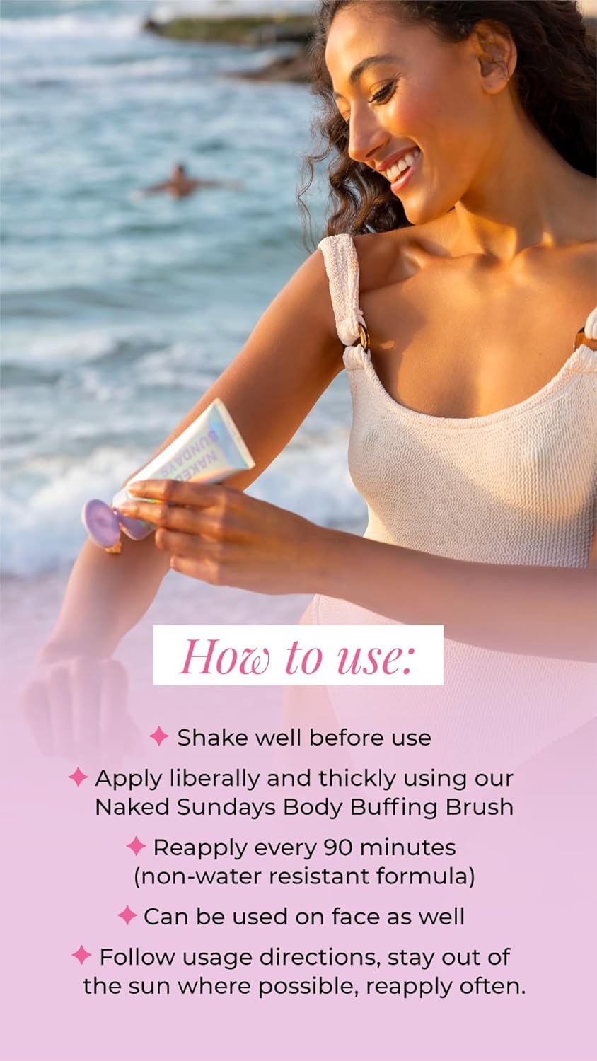 Naked Sundays SPF50 Golden Glow Body Sunscreen – Broad Spectrum UVA/UVB Protection, Glowy & Shimmering, Fragrance-Free, Firming, Non-Transfer SPF Lotion – 100ml