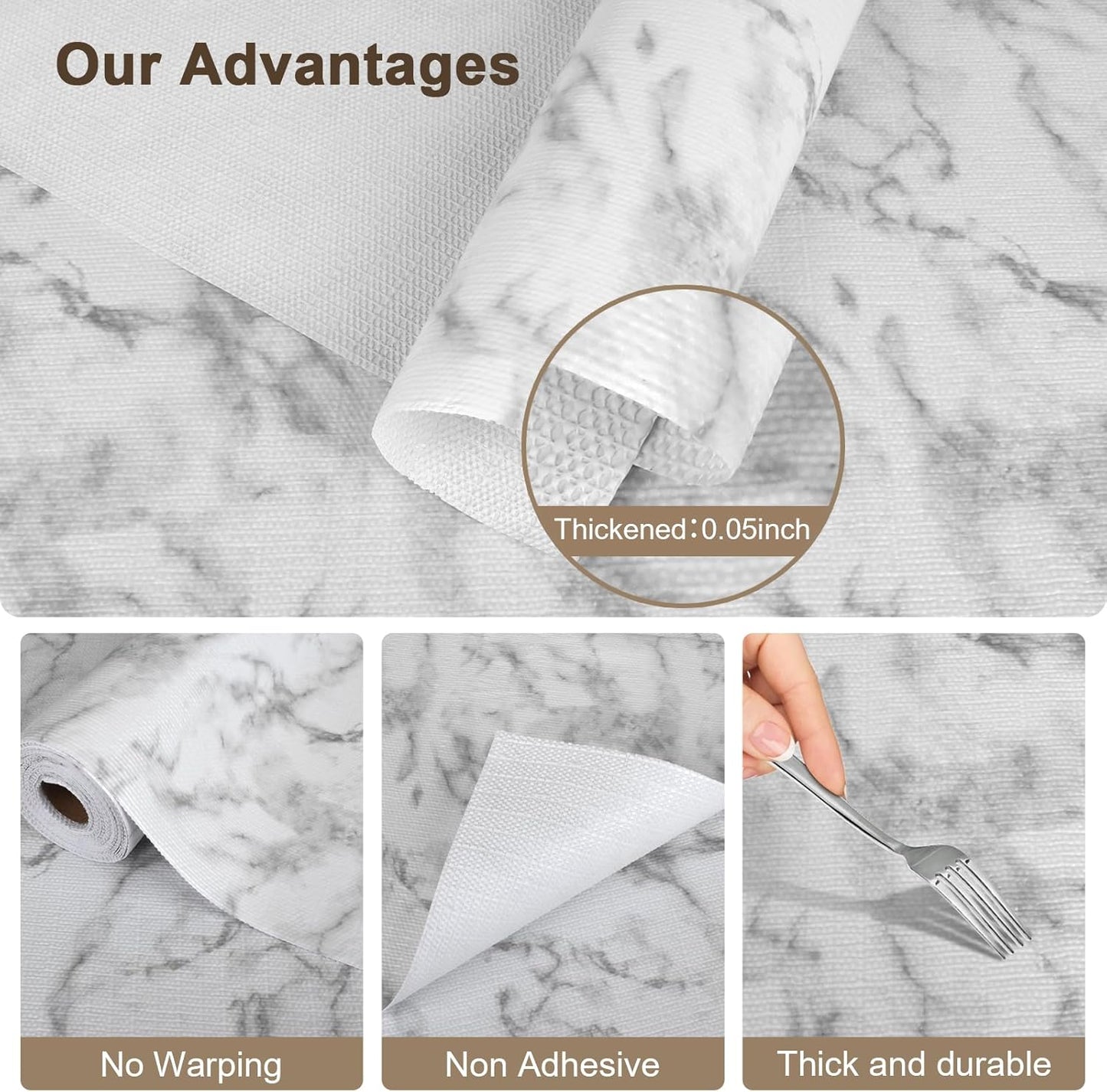 OcePor Non-Adhesive Drawer and Shelf Liner 17.5IN x 30FT，Non Slip Cabinet and Cupboard Liner, Kitchen Cabinet Liners for Shelves, Waterproof Drawer Shelf Liners for Cabinets/Bathroom Cupboard, Marble