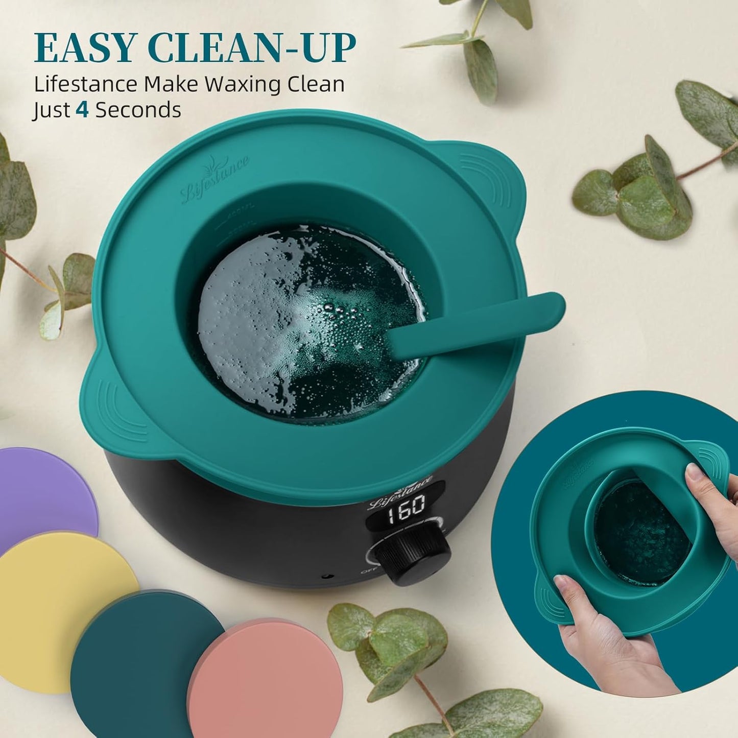 Lifestance Removable Silicone Wax Pot Liner with 2 Spatulas for 16oz Waxing Kit, Total 17 Items, Anti-Scalding Foldable Silicone Wax Warmer Bowl & Reusable Sticks, Easy to Clean