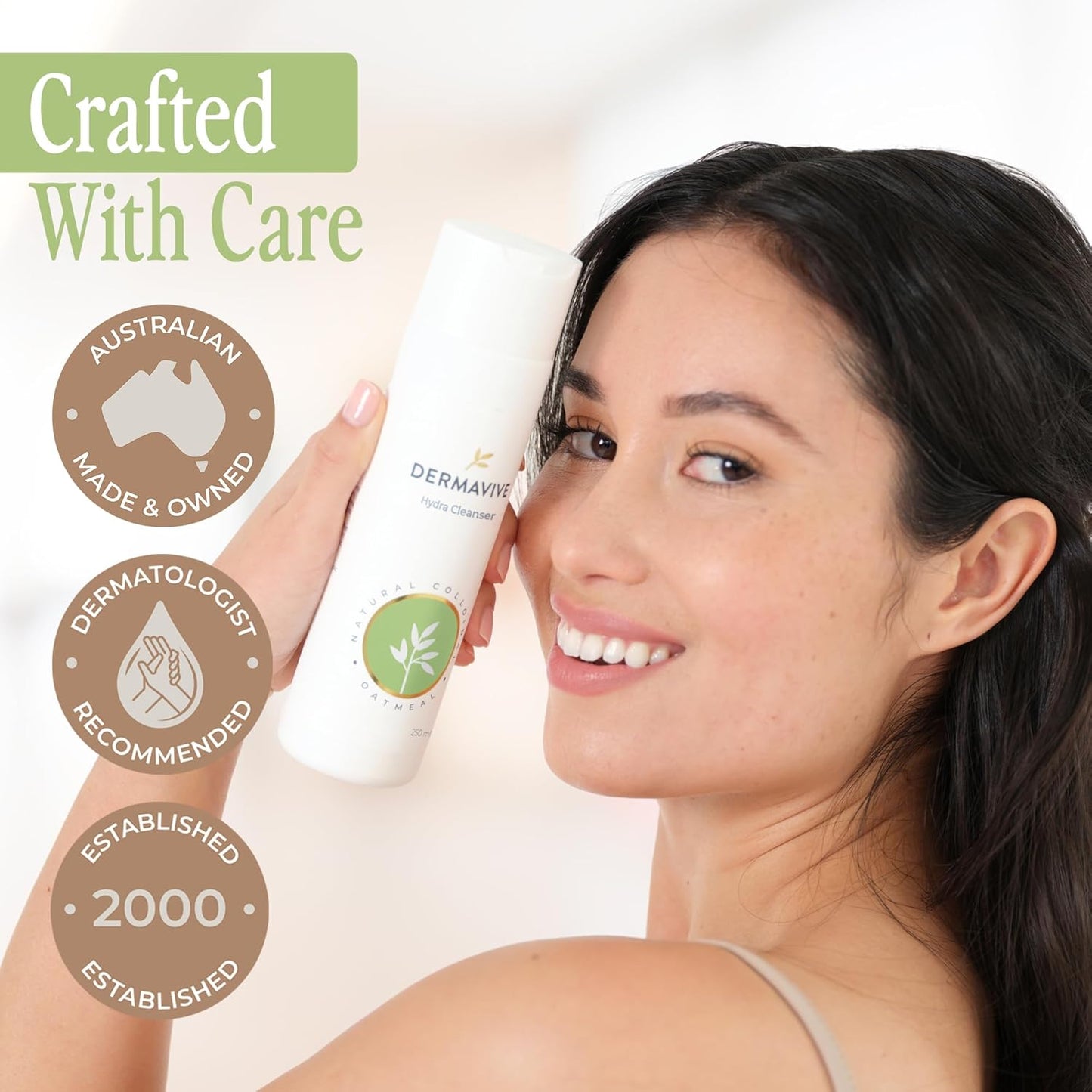 Dermavive Hydrating Facial Cleanser, Soap-Free Gentle Cleanser with Colloidal Oatmeal & Vitamin E, Soothes & Moisturizes Dry Sensitive Skin, Suitable for All Skin Types, 250ml (8.5oz)