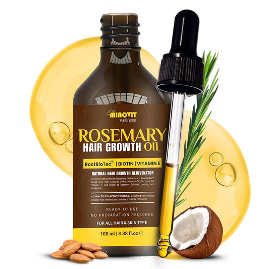 Rosemary Oil For Hair Growth (3.4 Fl Oz) Infused With Biotin, Vitamin E, Almond Oil & Coconut - Hair Strengthening, Nourishing & Volumizing