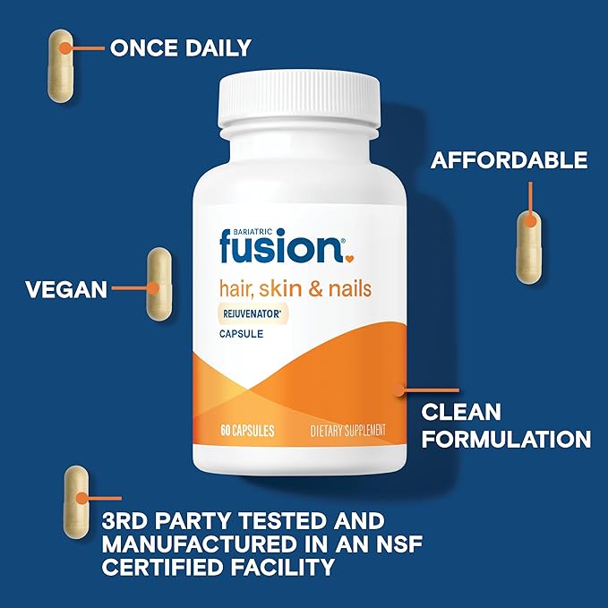 Bariatric Fusion ONE Per Day Bariatric Hair Skin and Nails Vitamins REJUVENATOR for Women | Vegan Hair Growth Vitamins with Biotin, Vitamin B12, and B1 | Easy to Swallow | 60 Capsules