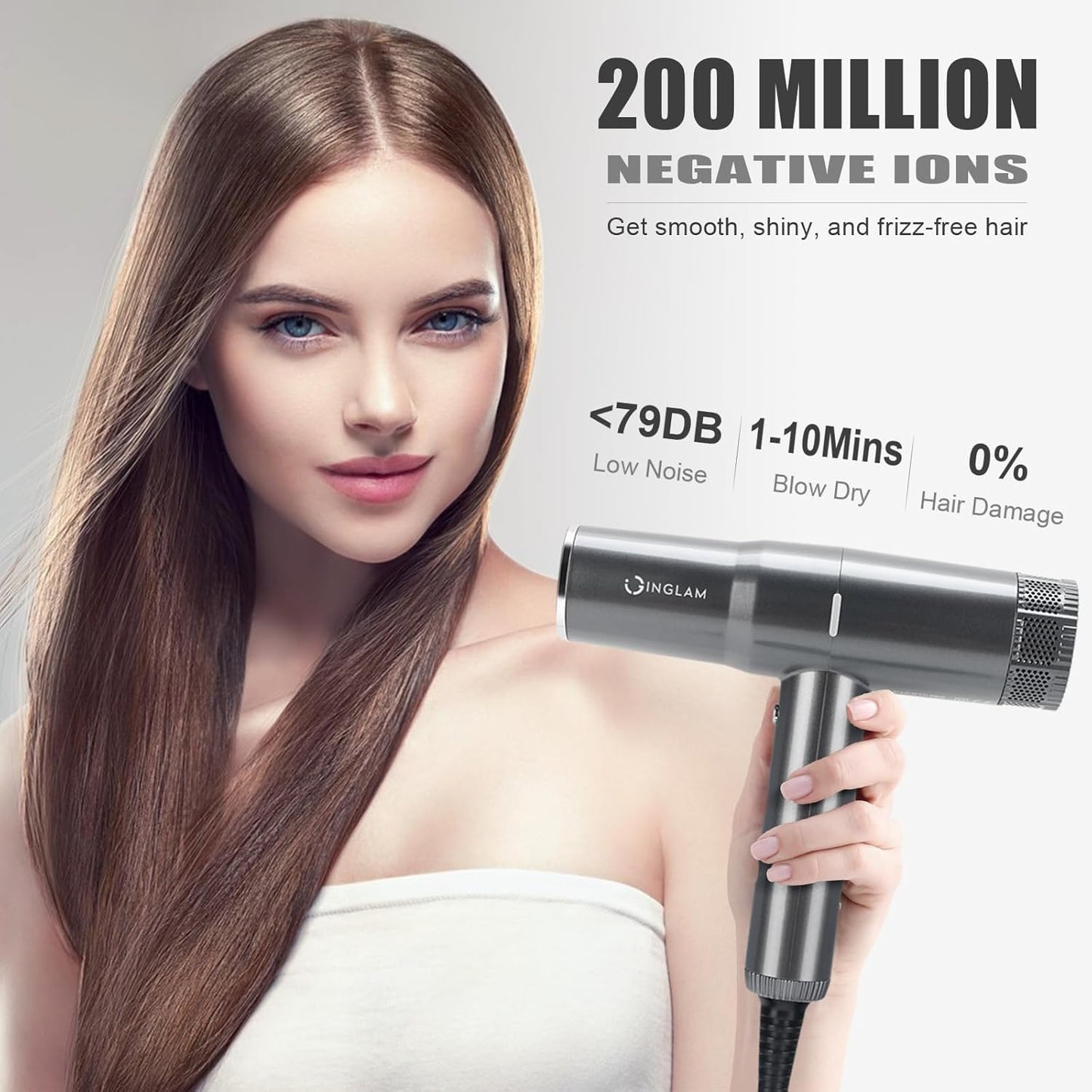 Blow Dryer with Diffuser, IG INGLAM Professional Hair Dryer 110,000RPM Brushless Motor High Speed Low Noise, 3 Heat Settings & 3 Speed & Cold Settings, Powerful Ionic Hair Dryer for Salon Travel Gift
