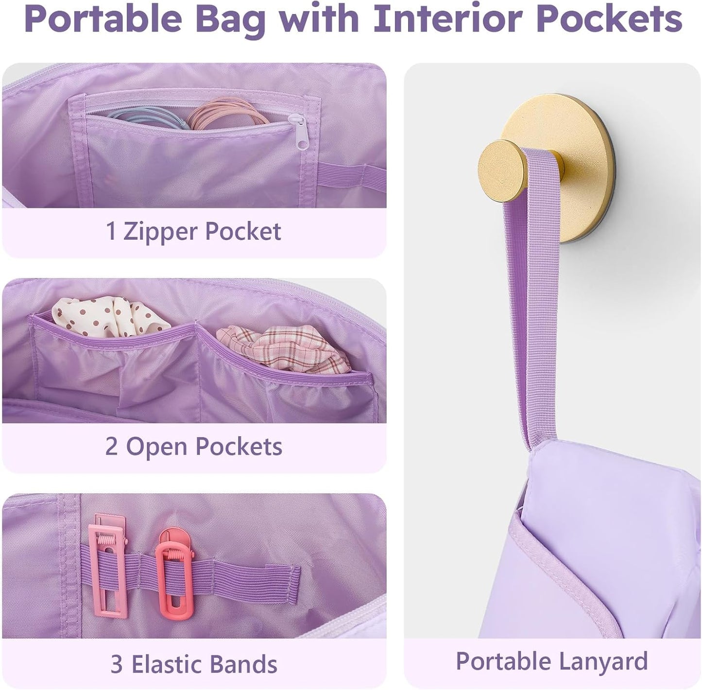 MOKURA Hot Hair Tools Travel Bag with Heat Resistant Mat Removable, Hair Accessories Organizer Case, Women Travel Essentials, Storage Pouch for Curling Iron Straightener Flat Iron Hair Dryer, Purple