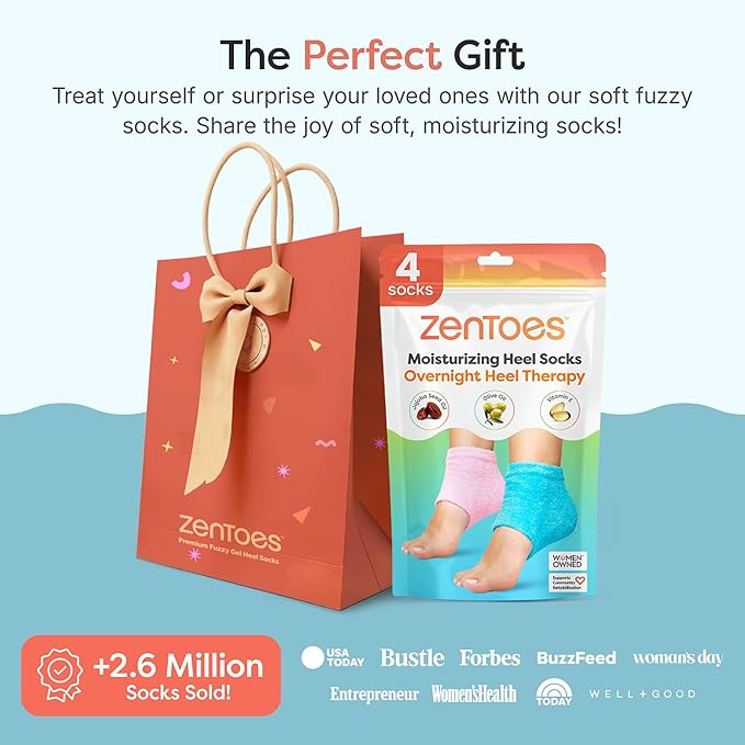 ZenToes Moisturizing Fuzzy Sleep Socks with Vitamin E, Olive Oil and Jojoba Seed Oil to Soften and Hydrate Dry Cracked Heels (Regular, Blue and Pink)