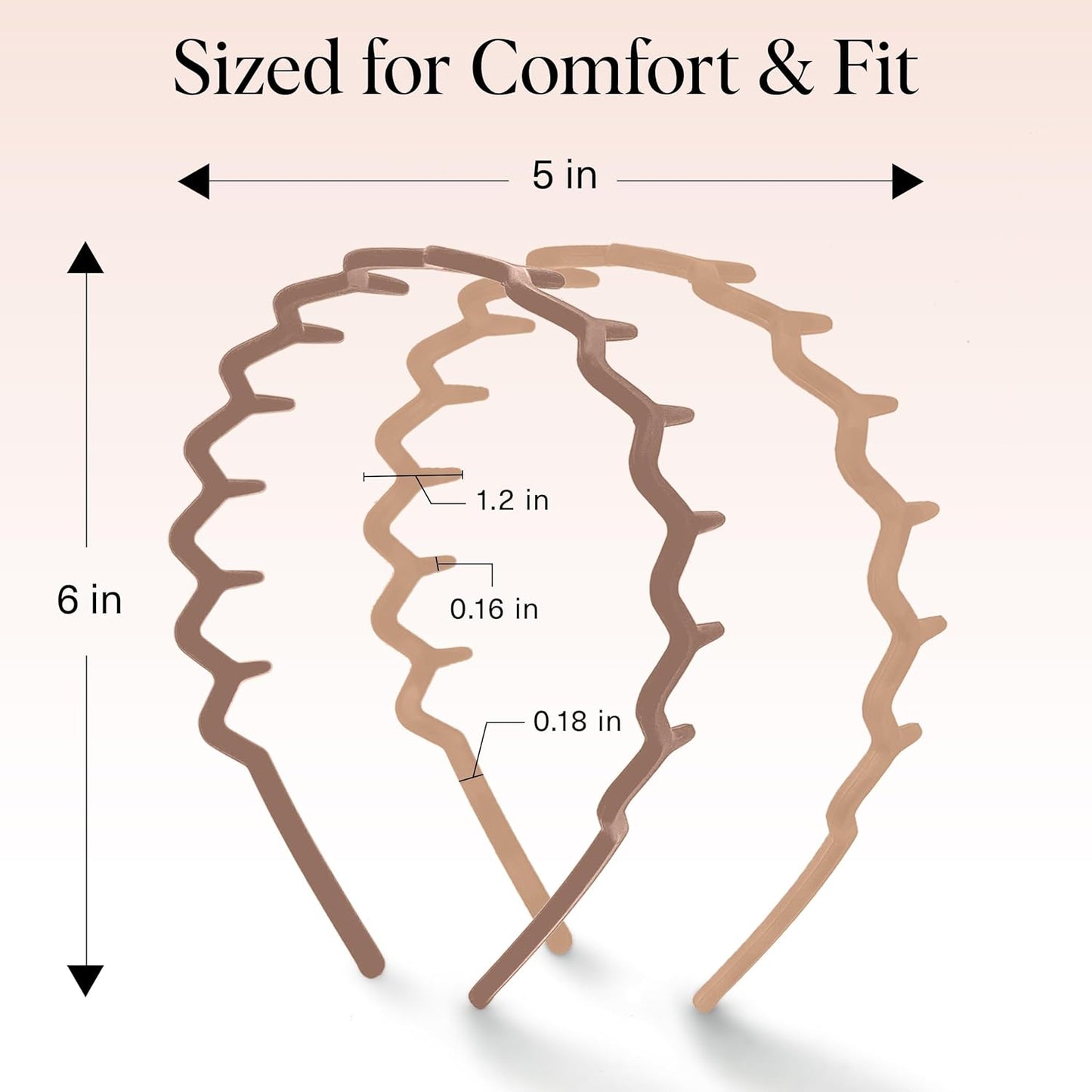 Kitsch Zig Zag Headbands for Women Non Slip – Fashion Accessories for Slicked Back Styles - Comfortable Comb Headband with Teeth | Ideal Gifts for Women - Neutral - 2 pcs