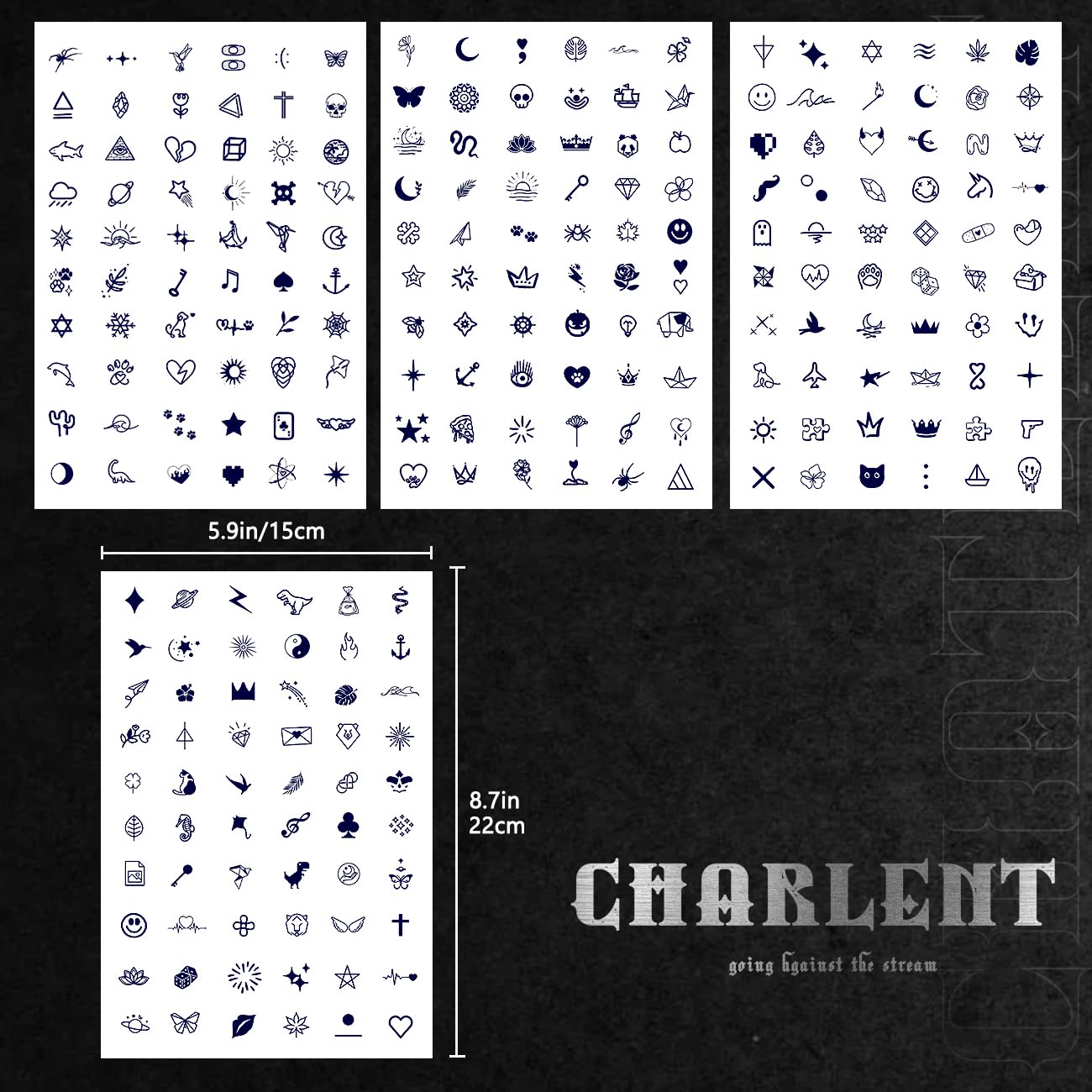 CHARLNET Tiny Small Semi-Permanent Tattoos for Adult - 2 Weeks Long Last Waterproof Realistic Mini Fake Tattoos for Women Men Finger Neck Body/Fades Naturally/No Reflection