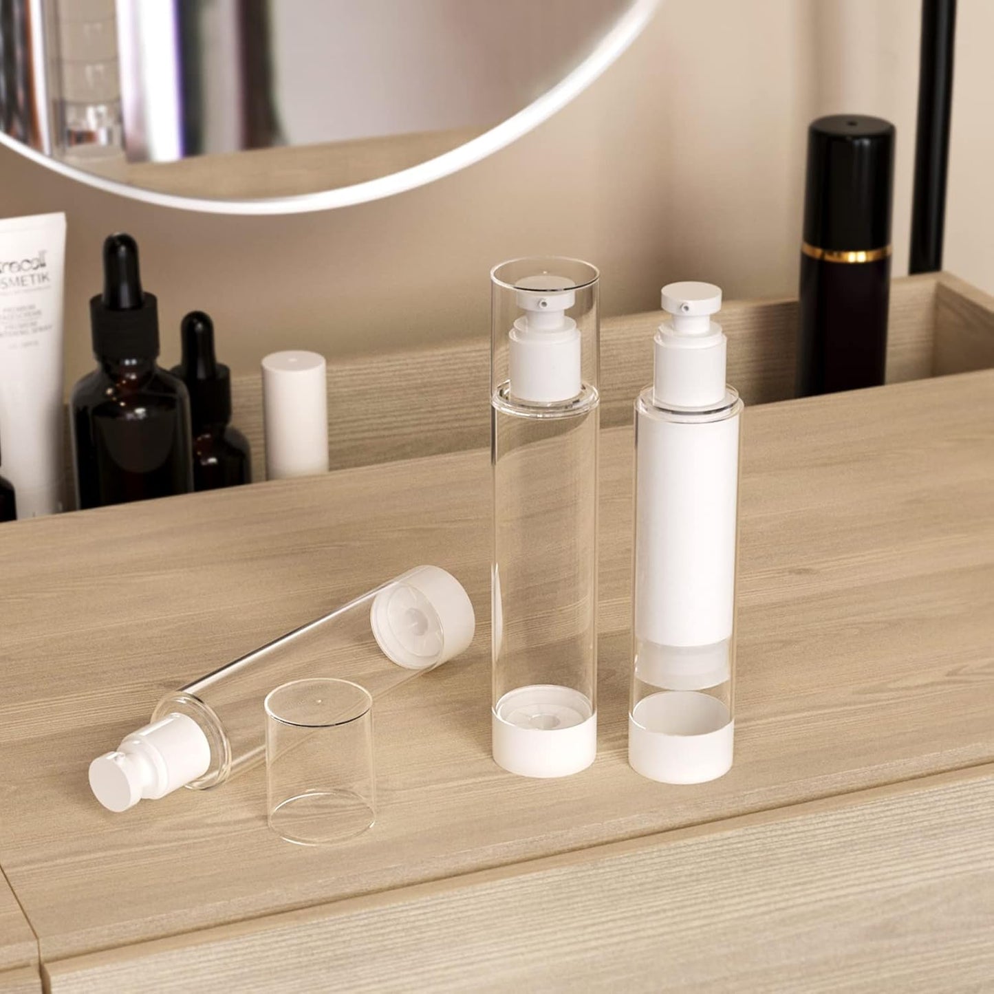 longway 4 Oz 120ml Clear Airless Cosmetic Cream Pump Bottle Travel Size Dispenser Refillable Containers/Foundation Travel Pump Bottle for Shampoo (Pack of 6)