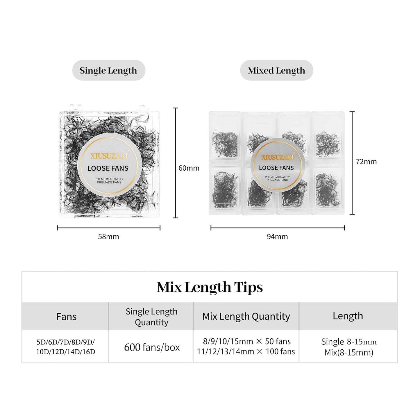 Premade Fans Eyelash Extensions 600 Fans 8D Premade Lash Fans Volume Lash Extensions 0.07 Thickness Eyelash Extension C Curl Mix 8-15mm Fluffy Soft Handmade Loose Fan(600Fans-8D-0.07-C,8-15mm)