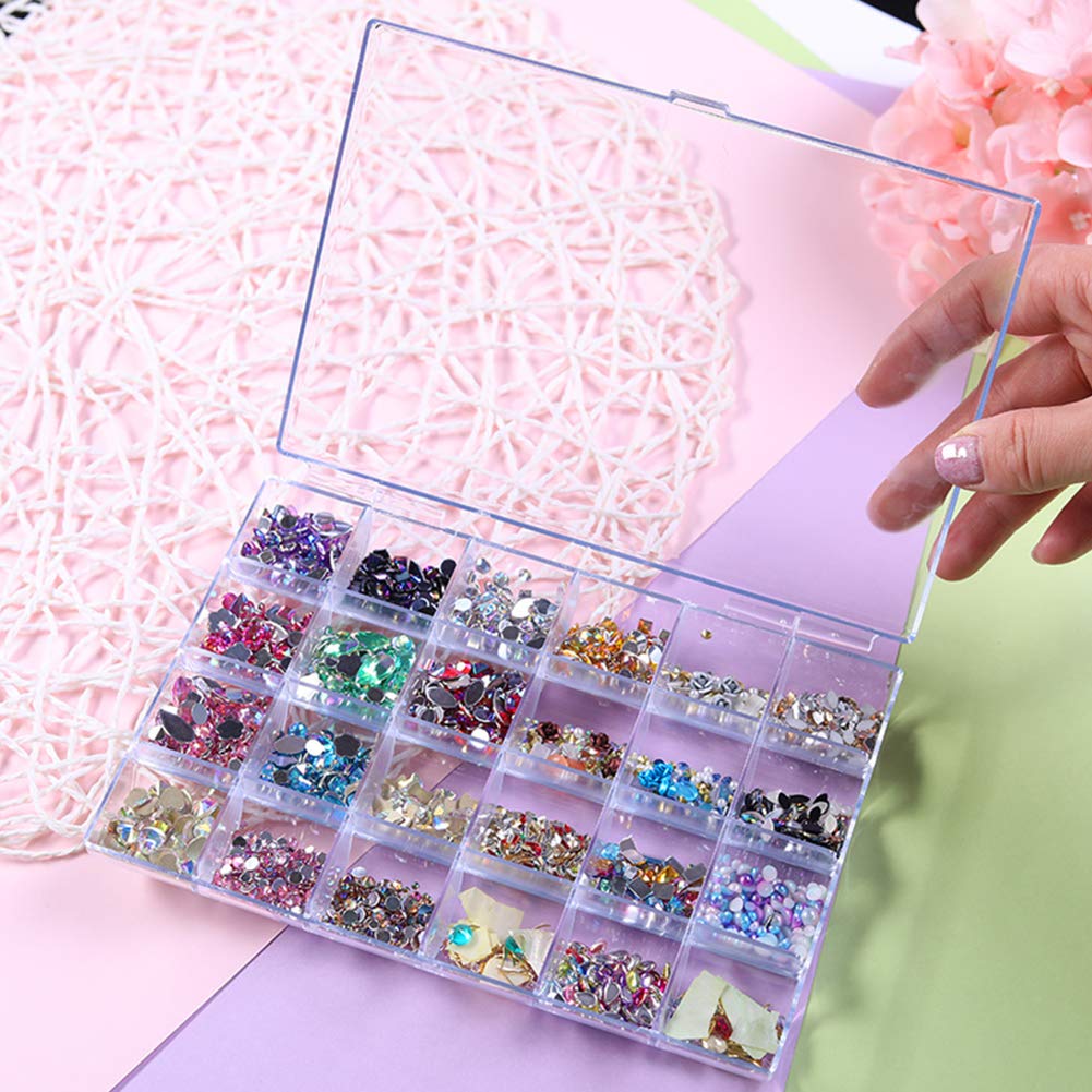 Kemaily 24 Slots Empty Clear Nail Art Decoration Storage Box Nail Glitter Rhinestone Crystal Accessories Container Storage Box