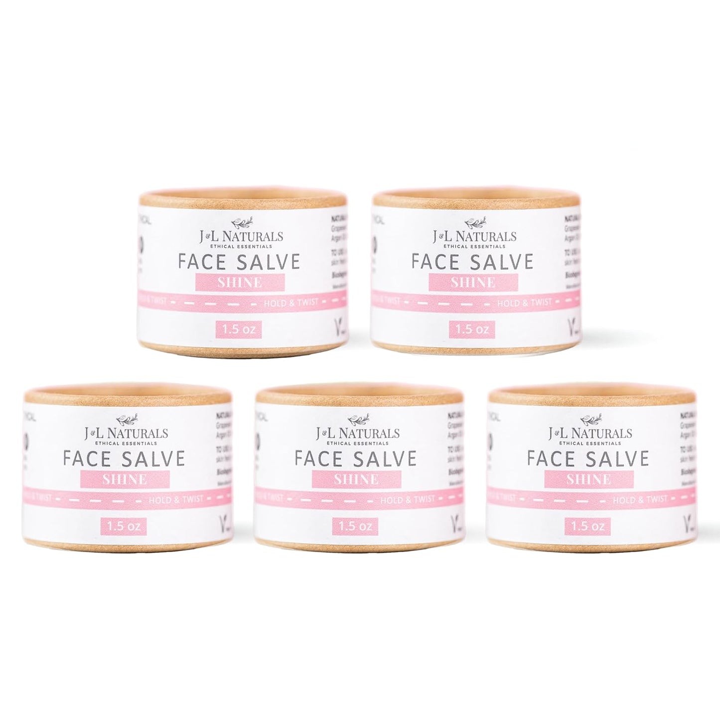 J&L Naturals Sustainable Face Salve Brightening Moisturizer for Dull, Dry Skin | Organic Ingredients, 100% Natural, Eco-Friendly | Cruelty Free, Vegan, Paraben Free (5-Pack)