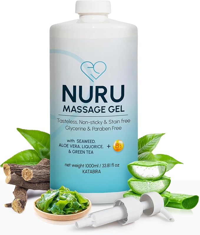Japanese Nuru Massage Therapy Gel | Aloe Vera, Seaweed, Green Tea, Liquorice, & Vitamin B5 | 33.81 fl oz